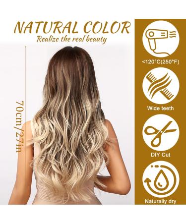 Fengq Light Brown Ombre Wigs for Women - Natural Synthetic Hair Long Curly & Pony Styles | Best Halloween & Daily Wear - Buy Online on GoSupps.com