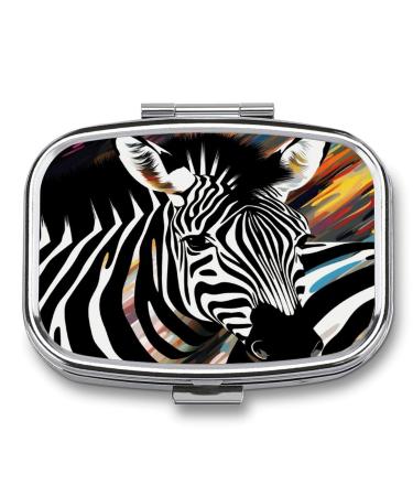 Pill Box Abstract Animal Zebra Print 2 Compartment Medicine Pill Case Pill Organizer Decorative Metal Portable Pill Box for Pocket Or Purse Style