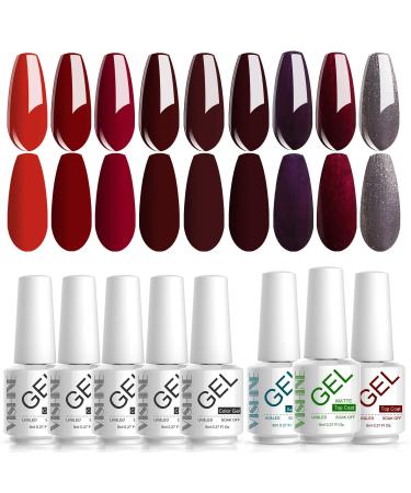 Vishine Gel Nail Polish Starter Kit - 48W LED Lamp Base & Top Coat 4 Red Shades | Perfect Nail Art - Buy Online on GoSupps.com