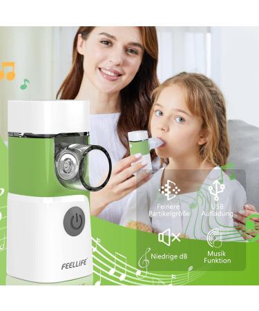 FEELLIFE Inhalation Device - Quiet Portable Inhalator for Children & Adults | Effective for Respiratory Diseases | Includes Music Function & 2 Medical Mugs (Green) - Buy Online on GoSupps.com