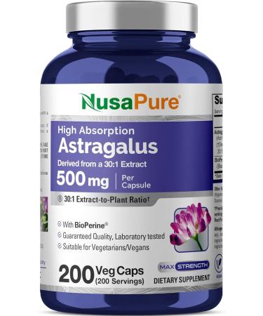 NusaPure Astragalus Root, 500 mg - 200 Veg Capsules (Non-GMO - Vegan)