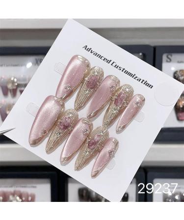 Nail Tips False Nails Tips Art Press on Nails Hand Made Fake Nails Painting Alloy Chain Decor Luxury Magic Mirror Power Design Punk Press On Nails(29237 M)