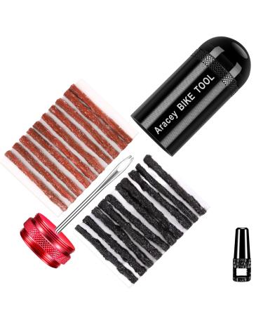 Aracey Tubeless Bike Tire Repair Kit for MTB and Road Bicycle Tires, Combined Ream, Portable Capsule Appearance  Fix a Puncture or Flat,Includes Plugger Tool and Plugs - 10 Bacon and 10 Black Strips Tubeless Tire Repair Kit