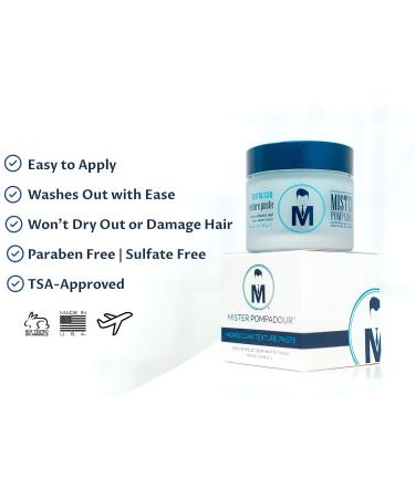 Mister Pompadour Moroccan Texture Paste - 2 Oz | Semi Matte Pomade for Men | Natural Ingredients | Ideal for Straight, Thick, or Curly Hair - Buy Online on GoSupps.com