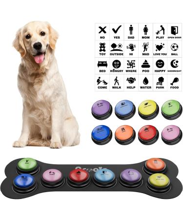 Acools Dog Buttons for Communication 8 Pcs Dog Talking Button 30s Recordable Voice Pet Buzzer Training Buttons Button for Dogs with Waterproof Anti-Slip Dog Button Mat and 48 Scene Stickers