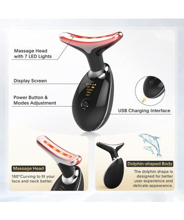 7 Color LED Red Light Therapy Face & Neck Beauty Device - Skin Rejuvenation & Tightening - Glossy Black - Buy Online on GoSupps.com