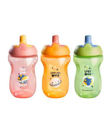 Tommee Tippee Sportee Water Bottle for Toddlers - Pink & Green & Orange - Pack of 3