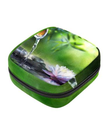 Menstruation pad bag with zipper women's napkin bag tampons collection bags for women and girls (Zen Garden Waterlily)