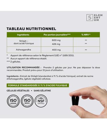  5 elementum Mumijo Shilajit Himalayan High Dosed Capsules - 1000mg Daily 71% Fulvic Acid - Highly Dosed Natural Shilajit - Tested & Certi - Buy Online on GoSupps.com