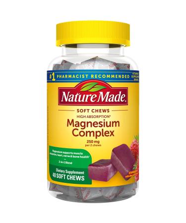 Nature Made High Absorption Magnesium Complex Soft Chews Magnesium Supplement for Muscle Heart Bone Support Magnesium Citrate & Malate Blend 250 mg per Serving 40 Vegetarian Chews 20 Day Supply 40 Count (Pack of 1)