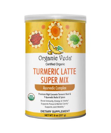 Organic Veda Turmeric Golden Super Milk Latte Mix - USDA Organic Certified Turmeric Powder with High Curcumin and Ayurvedic Herbs & Spices for Energy, Focus, Immune Support  8 oz Turmeric Ayurvedic Complex