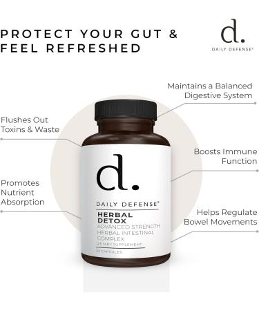 Daily Defense Herbal Detox with Zinc Garlic Wormwood Black Walnut Hull - Gut Cleanse Detox Dietary Supplements for Women & Men 60 Capsules - Buy Online on GoSupps.com
