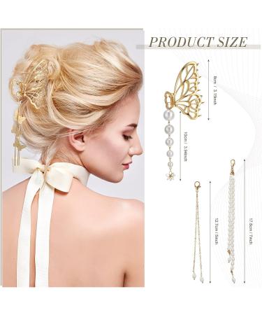 Gold Butterfly Hair Clips - Set of 4 | Metal Claw Clips for Women & Girls | Nonslip Tassel Design | Hair Accessories for Thick & Thin Hair - Buy Online on GoSupps.com