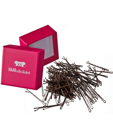 HAARallerliebst hair clips (100 pieces | brown | 5 cm) including box for storage (glossy box color: pink)