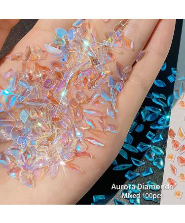 3D Nail art aurora rhinestones multi shape mix nail crystal crafts shiny nail art decoration DIY nail art design (100pcs mixed set) (Aurora)