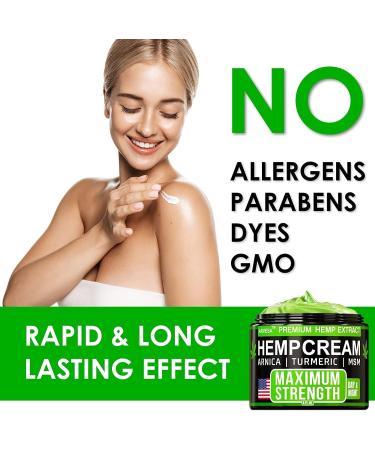 Hemp Cream Maximum Strength - Natural Soothing Relief for Back Neck Feet & Joints - Hemp Oil Gel Rub with MSM Glucosamine Turmeric & Arnica - 4 FL OZ - Buy Online on GoSupps.com