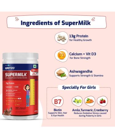 LC SuperMilk Height+ for Girls 13+: 13g Protein Zero Refined Sugar Double Chocolate 400g - Boost Growth & Health - Buy Online on GoSupps.com