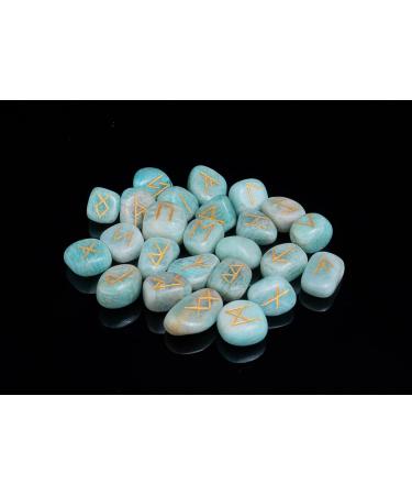 Crocon Amazonite Rune Stones Set - Elder Futhark Alphabet Engraved Symbols for Chakra Balancing | Decorative Stones 10-15mm - Buy Online on GoSupps.com
