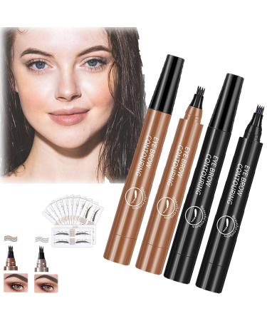 Glowly Secret Eyebrow Pen Glowly Secret Waterproof Natural Eyebrow Pen Glowly Secret 4 Tipped Precise Brow Pen 3D Microblading 4-Tip Eyebrow Pen Eyebrow Contouring Pen (03#+02#)