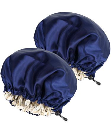 2PCS Satin Sleep Cap Adjustable Double-Sided Sleep Bonnet Bonnet Cap for Sleep (2 BLUE) M-XL 2 BLUE
