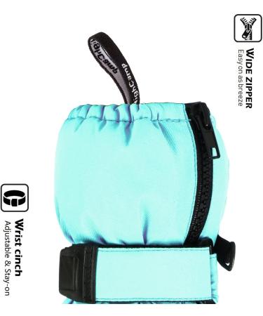 Highcamp Kids Waterproof Winter Snow Ski Mitten Gloves with Zipper - Aqua, M (6-8 Y) - Buy Online on GoSupps.com