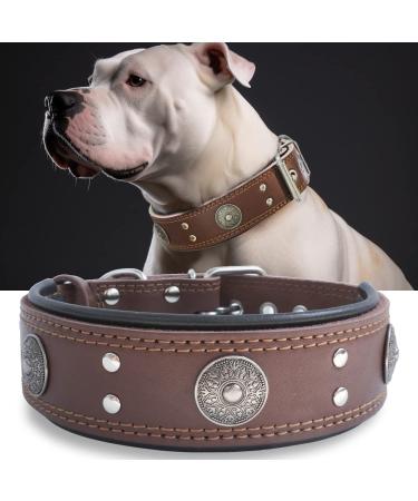 Dog collar leather 5 cm wide robust real leather neck band handmade soft and luxurious striking best choice for large and medium-sized dog breeds 57-67.5 cm 57-67.5 cm brown - Buy Online on GoSupps.com