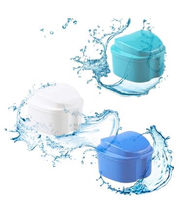 Obanim 2-Piece Prosthesis Bathing Builder Box Holder - Travel Storage Container with Sieve Basket for False Teeth Cleaning (White/Blue) - Buy Online on GoSupps.com