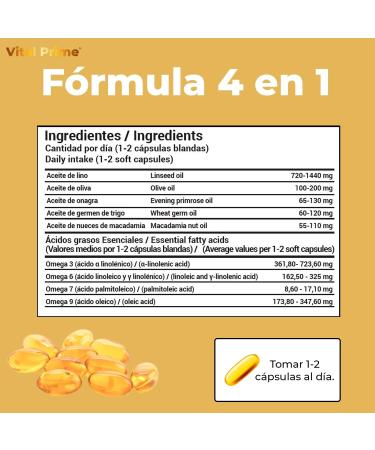 VITAL PRIME Omega 3 6 7 9 2800MG 90 Soft Capsules Enriched with Linseed Evening Primrose Olive Wheat Germ and Macadamia Nut Oil Omega 3 6 7 9 Softgels - Buy Online on GoSupps.com