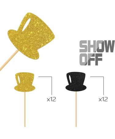 MonMon & Craft Top Hats Cupcake Toppers - Funny Birthday Cupcake Toppers - Magic Theme Baby Shower Wedding Party Cupcake Decorations - Boys Men Birthday Cupcake Toppers Black Gold Glitter 24 Pcs - Buy Online on GoSupps.com
