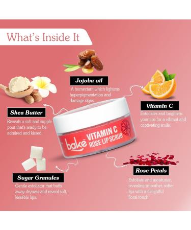 Vitamin C Rose Lip Scrub - Lip Lightening Exfoliator for Dark Dehydrated Flaky & Chapped Lips - 25g - Buy Online on GoSupps.com