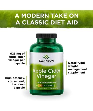 Swanson Apple Cider Vinegar 625 mg - 180 Capsules for Wellness & Digestive Support - Buy Online on GoSupps.com