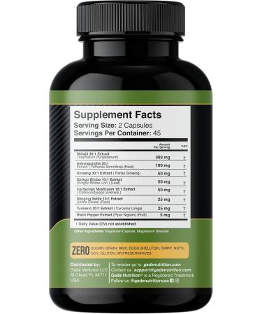 Gade Nutrition Pure Himalayan Organic - Shilajit Capsules - Premium Shilajit for Men and Women - with Ashwagandha Ginseng Cordyceps Mushroom Ginkgo Biloba Turmeric and Stinging Nettle - Made in USA - Buy Online on GoSupps.com