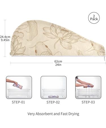 Fish Pattern Hair Towel 2 Pack | Super Absorbent Quick Dry Hair Turbans for Women & Girls - Buy Online on GoSupps.com