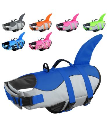 Cit toile life jacket dog shark light and safe for water sports dog chimney with handle and reflective for small medium and large dogs blue L L blue