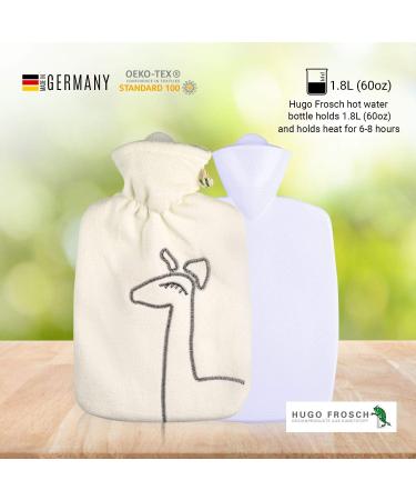 Burst Resistant Hot Water Bottle with Fleece Cover - Pain Relief for Muscle Aches, Menstrual Cramps & Flu Symptoms - 1.8 L White Deer Design - Buy Online on GoSupps.com