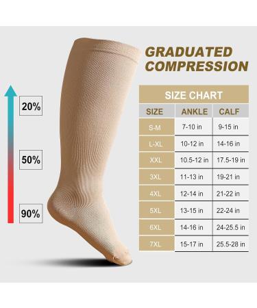 Zfsock Compression Stockings for Thick Calves | 20-30 mmHg Medical Support Socks for Men & Women | Oversize Travel & Sport Socks | 7XL Skin Color - Buy Online on GoSupps.com