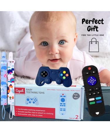 Cegali 2 Pack Remote Teether for Babies 3-12 Months - Soft Silicone Teething Toy Set - Baby Teether TV Remote and Game - 2pcs Black Remote + Blue Game - Buy Online on GoSupps.com