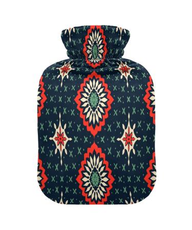 Hot water bottle with Moroccan ethnic pattern and soft fleece cover 2 litre hot water bag for hot and cold compresses