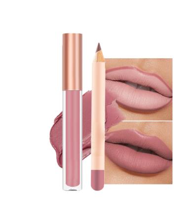 2PCS Lip Liner and Lipstick Set - Non-Sticky Long Lasting Waterproof Lip Stain - Highly Pigment Lip Stick and Lipliner Pencil - Lip Makeup Kits for Daily Makeup and Holiday Gifts (09)