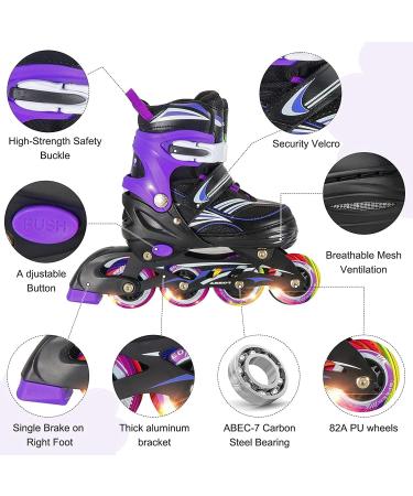 JeeFree 4 Size Adjustable Inline Skate for Kids with Storage Bag - Light Purple Small | Illuminating Roller Blades for Girls, Boys, and Beginners - Buy Online on GoSupps.com