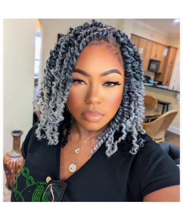 Dorsanee Pre-twisted Passion Twist Hair 10 Inch 8 packs Short Passion Twist Crochet Hair Pre-looped Crochet Braids for Women Gray Passion Twists Synthetic Curly Crochet Hair Extensions (1B/Gray) 10 Inch (Pack of 8) Pre-t...