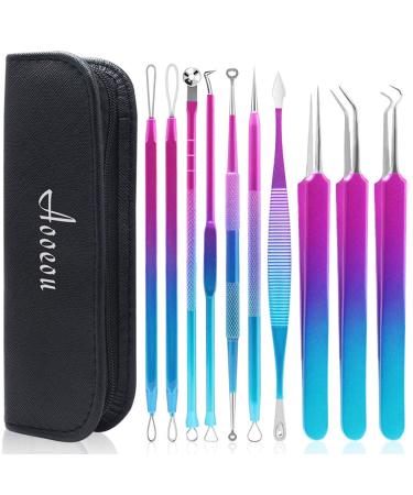 Blackhead Remover Tool Kit, Aooeou 10 Pcs Professional Pimple Popper Tool -Treatment for Pimples, Blackheads, Blemish, Zit Removing, Forehead and Nose(Colorful)