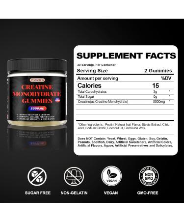 Creatine Monohydrate Gummies 5000mg - 60 Count for Muscle Strength & Energy Boost | Buy Now for Men & Women - International Shipping Available - Buy Online on GoSupps.com
