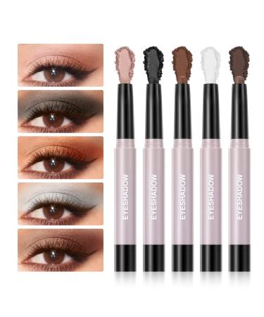 NewBang 5Pcs Matte Eyeshadow Stick Set Neutral Brown Eye shadow Brightener Stick No Shimmer Creamy Eyeshadow Pencil Crayon Waterproof Long Lasting Highlighter Eyeliner Eyeshadow Stick Makeup 0.20 Ounce (Pack of 5)
