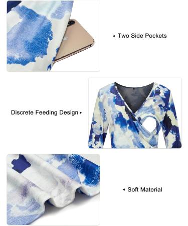 OUGES Women's V-Neck Maternity Nursing Dress with Pockets - Long Sleeve Floral - M Size - Buy Online on GoSupps.com