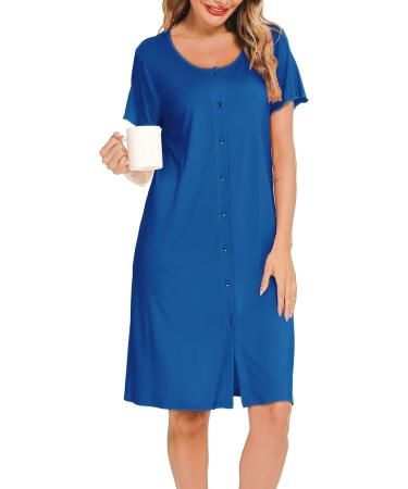 Lovasy Women's Soft Cobalt Blue Nightdress with Pockets - Buy Online on GoSupps.com