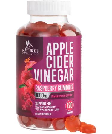 Apple Cider Vinegar Gummy Vitamins for Weight Loss & Cleanse 1000mg - Gelatin-Free, Vegan, Non-GMO, Made with Beet Root & Essential Vitamin B12 for Energy - Apple Raspberry Flavor - 120 Gummies 120 Count (Pack of 1)