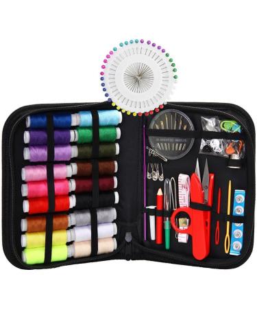 Sewing Kit XL - Portable Sewing Supplies for DIY Beginners & Adults - Includes Scissors, Thimble, Thread, Needles, Tape Measure, Case - Black - Buy Online on GoSupps.com