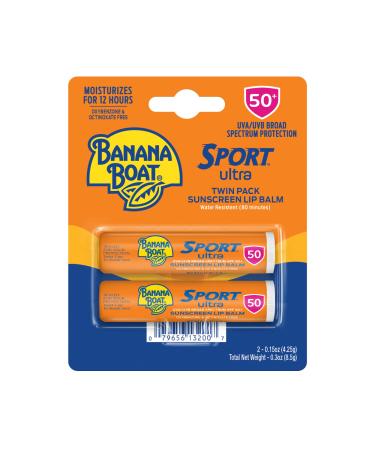 Banana Boat Sport Ultra Lip Balm Sunscreen, Broad Spectrum SPF 50, .15oz. - Twin Pack