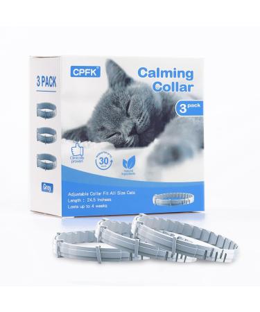 CPFK Cat Calming Collar 3 Pack Pheromone Calm Anxiety Collar for Cats and Kittens Stress Reliever Relaxing Comfortable Collar Breakaway Design Gray Grey